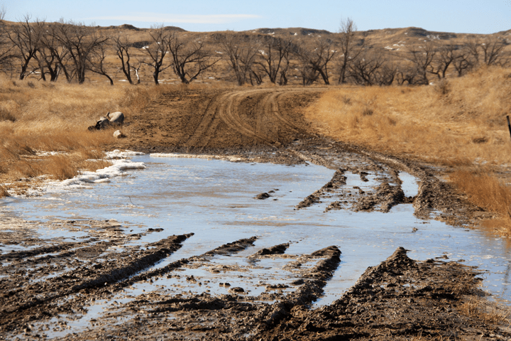 Winter flooding in Niobrara County on the Greasewood Road. The unusual flooding caused problems for ranchers feeding and caring for livestock. 