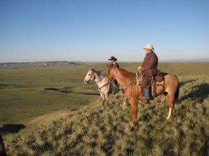Bob Klaren and Kent Price look off the south end of the Mesa during the Upper Green River Drift (Photo by Gina Feltner)