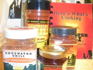 Chugwater Chili spice mix, dip mix, jelly, steak rub and cookbook